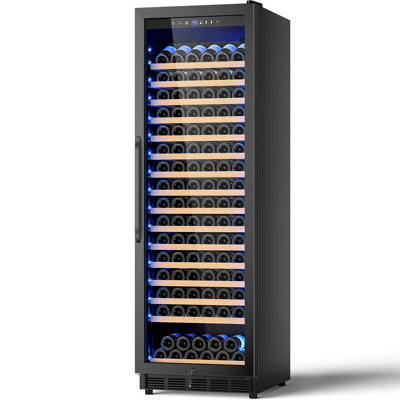 189 Bottle Built-in/Freestanding Single Zone Wine Refrigerator with Adjustable Thermostat, Blue LED Lighting, 16 Removable Beech Wood Shelves, UV-Resi