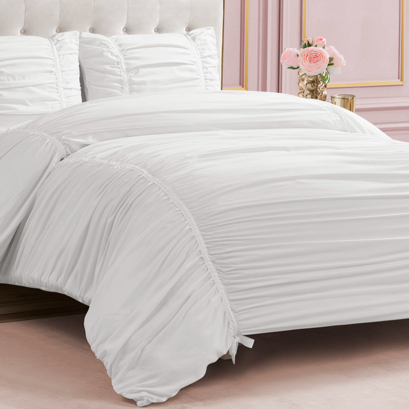 Juicy Couture Ribbon Ruched Comforter Sets, Queen Comforter + 2 Standard Shams, White