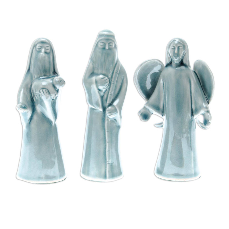 Ensemble de crèche en céramique de noël celadon 11 pièces