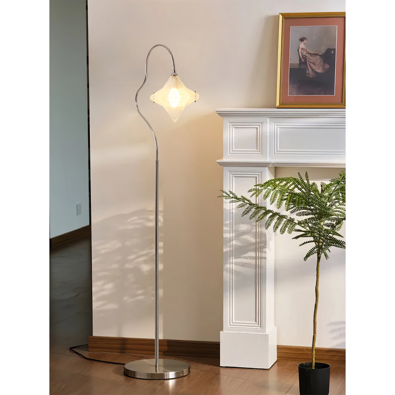 Mid-century style glass and iron floor lamp