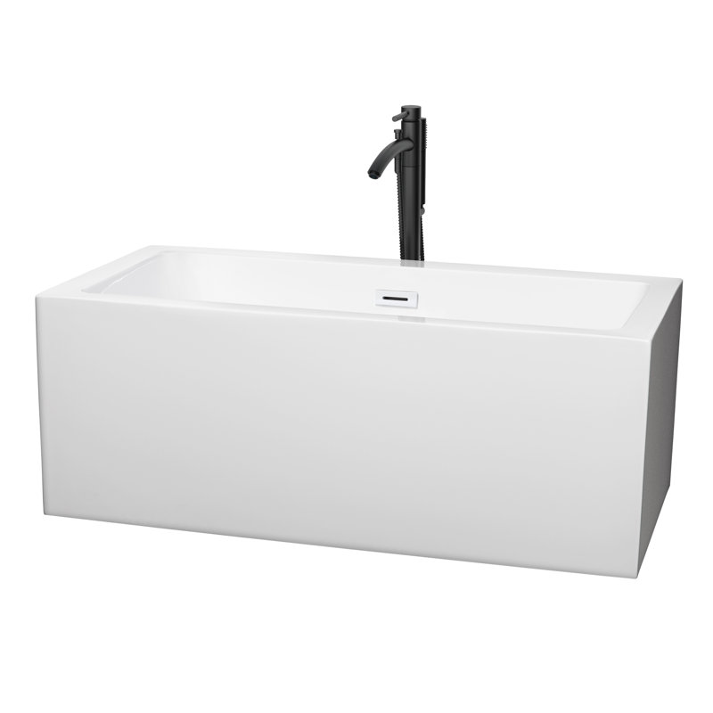 Melody 60'' x 29.5'' Freestanding Soaking Acrylic Bathtub with Faucet, White/Shiny White/Matte Black