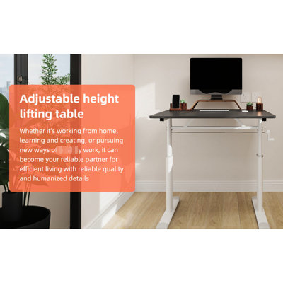 Height - Adjustable Desk With Hand Mechanism, Wood And Iron Material, Double Column Support, Suitable For Standing Sitting Alternation Study Different Heights, Simple Minimalist Style, Lifting,