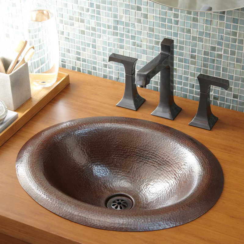 Maestro Metal Oval Drop-In Bathroom Sink, Antique Copper