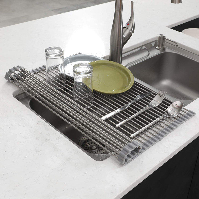 Panier à vaisselle en acier inoxydable, H 0,5 po x l 13,4 po x P 20,8 po, Gris chaud