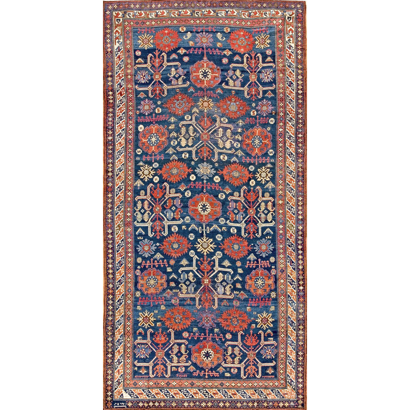 Tapis de couloir bleu antique en laine