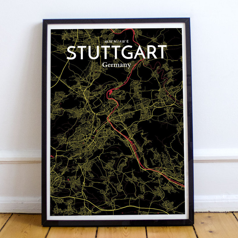 Stuttgart City Map 1 Piece Wall Art, 61cm H x 45.7cm W x 0.1cm D