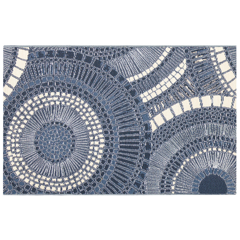 Lygia Abstract Synthetic Non-Skid Kitchen Mat, Rectangle 2'5" x 3'11", Navy/White/Blue