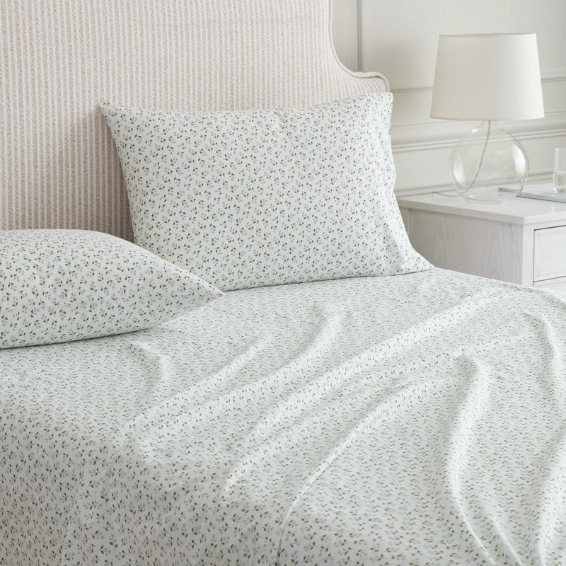 Ensemble de draps en coton percale Martha Stewart, Ensemble de draps pour très grand lit avec 2 taie, Kennedy Floral Green
