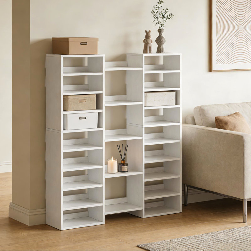 Spacious 23-Shelf White Shoe Rack, & Scratch-, , Ideal For Bedroom, Living Room, Entryway Storage Needs Freestanding Display Shelves, Organizer, Secure,