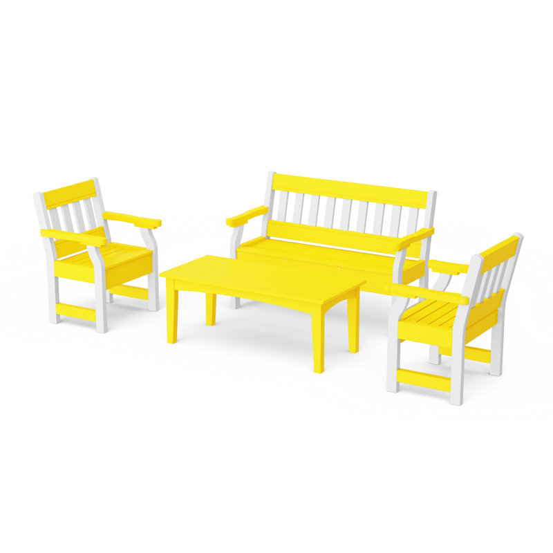 Ensemble de table et banc de jardin 4 pièces Heritage, Yellow/White