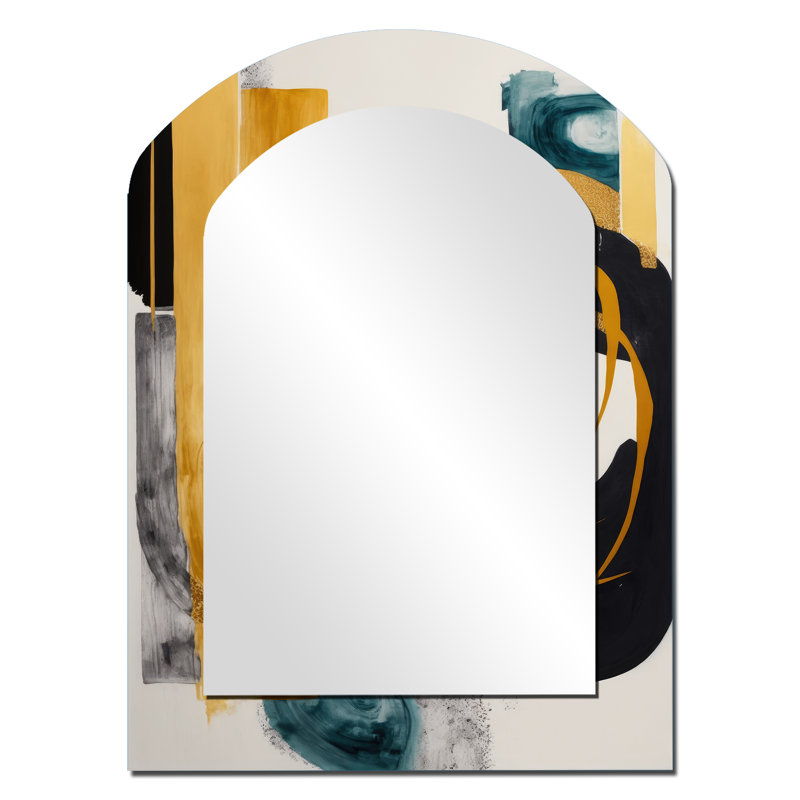 Art moderne moderne, art déco III - miroir unique asymétrique transitionnel, grand miroir mural vert, impression sur métal