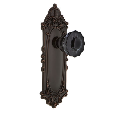 Bouton de porte de mortaise intérieure en cristal noir avec plaque longue victorian