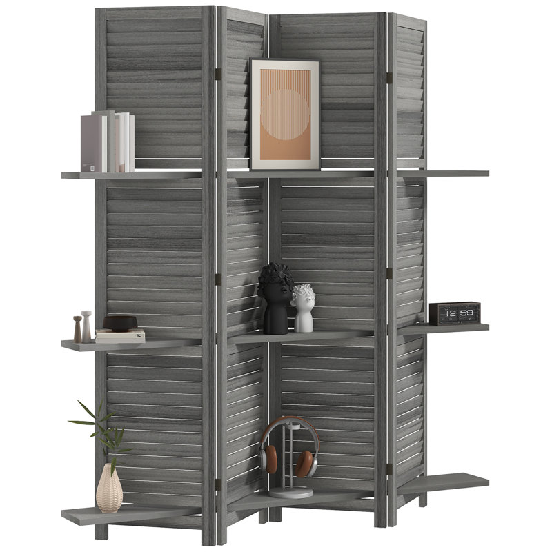 Cloison 4 panneaux en bois massif l 63 po x H 67 po Amick, Gris