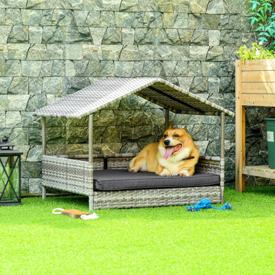 Niche pour chien en rotin avec coussin imperméable PawHut Wicker