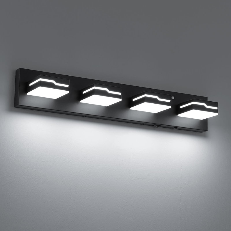 Éclairage de salle de bain 26 po à 4 lumières DEL à intensité variable avec capteur de mouvement et température de 3 couleurs pour la salle de bain