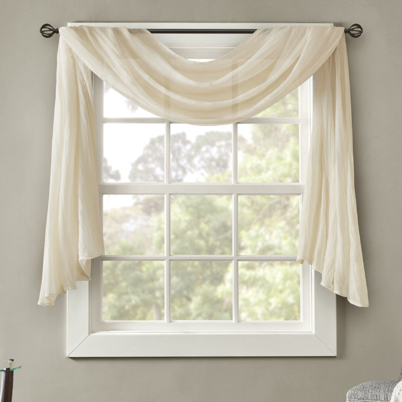 Cream 216" Crushed Sheer Window Scarf with Tabs