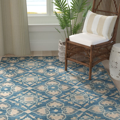 Amory Hand Tufted Wool/Cotton Geometric Rug in Blue/Gray