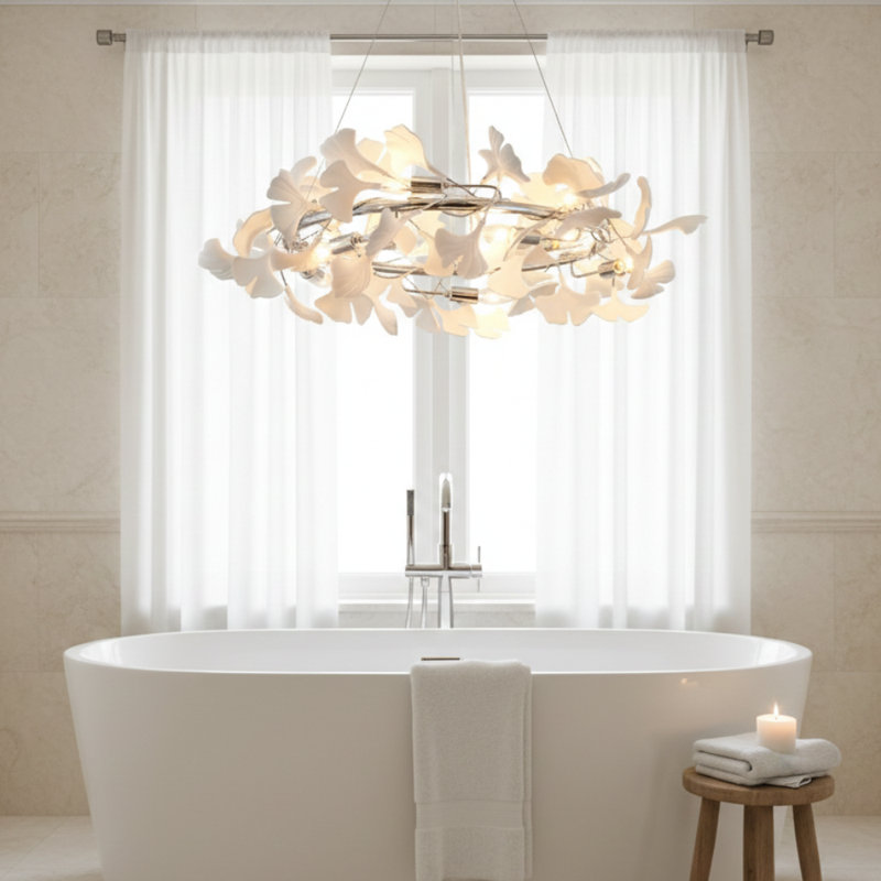Lustre floral transitionnel en chrome doré à 10 lumières, Chrome