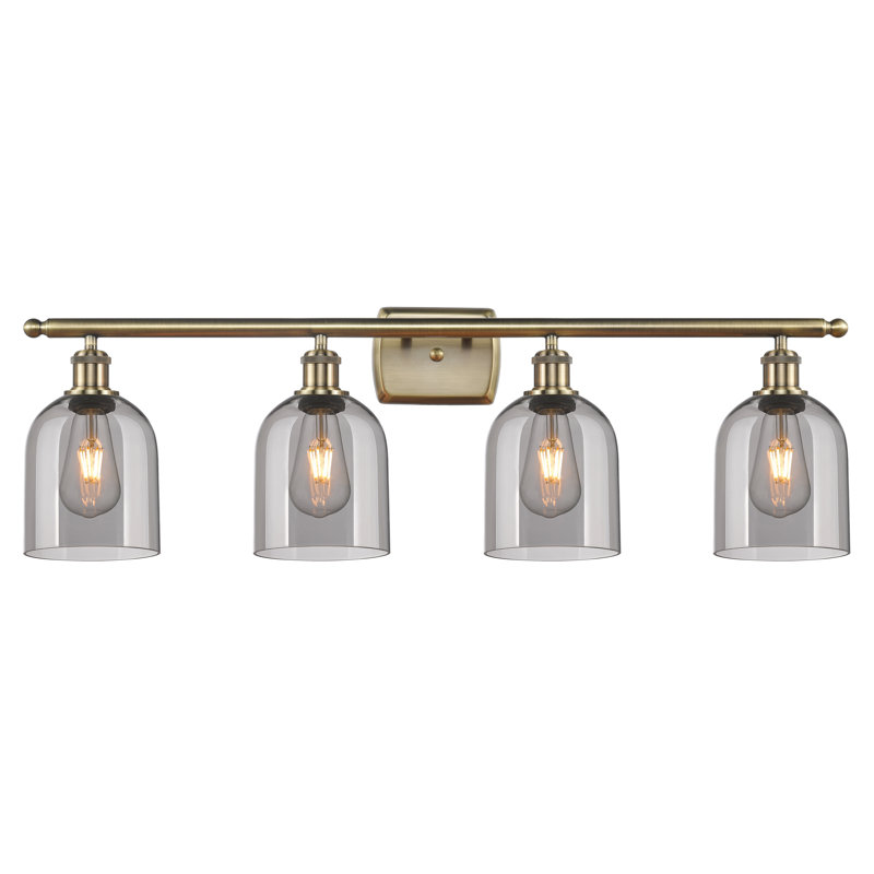 Anacaren 4 - Light Dimmable Vanity Light, Antique Brass, Light Smoke