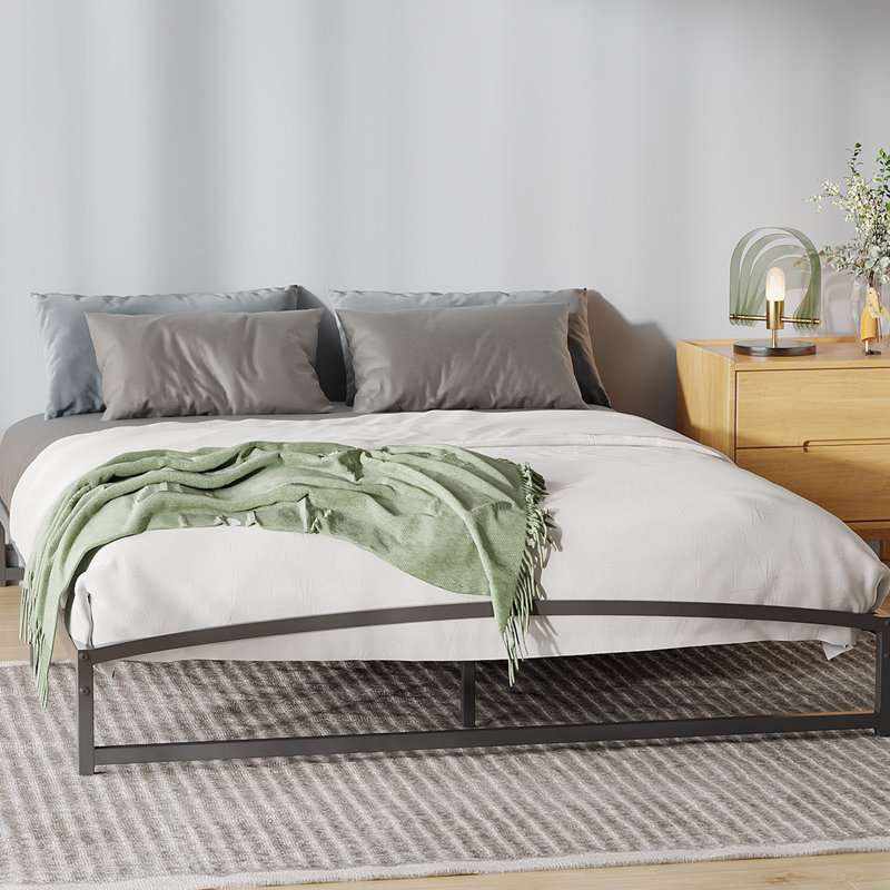 Low Bed Frame Full Size, 10 Inch Heavy Duty Metal Platform Full Bed Frame with Arch Design, Easy Assembly, Strong Bearing Capacity, Under Bed Storage, No Box Spring Needed