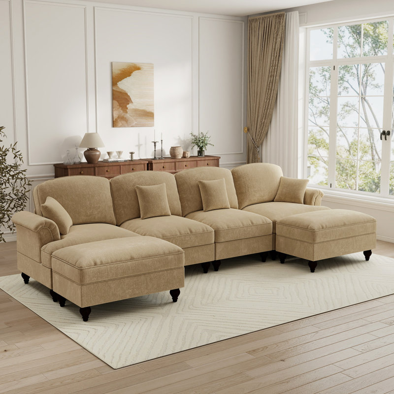  Sectionals Sofa, Living Room Set, U Shape Sofa, For Living Room, Light Coffee Chenille