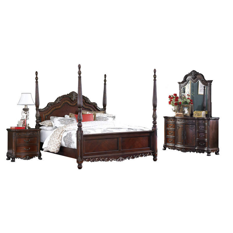 Ceja Unfinished Solid Wood Four Poster Bed, Queen