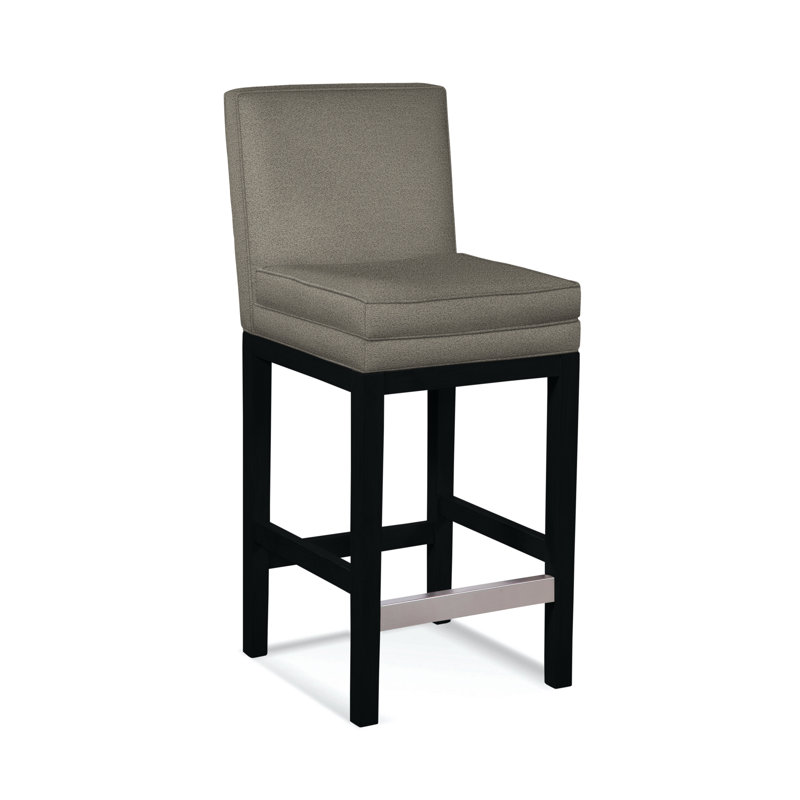 Upholstered Stool, White Performance Fabric; 0851-94, Black Finish
