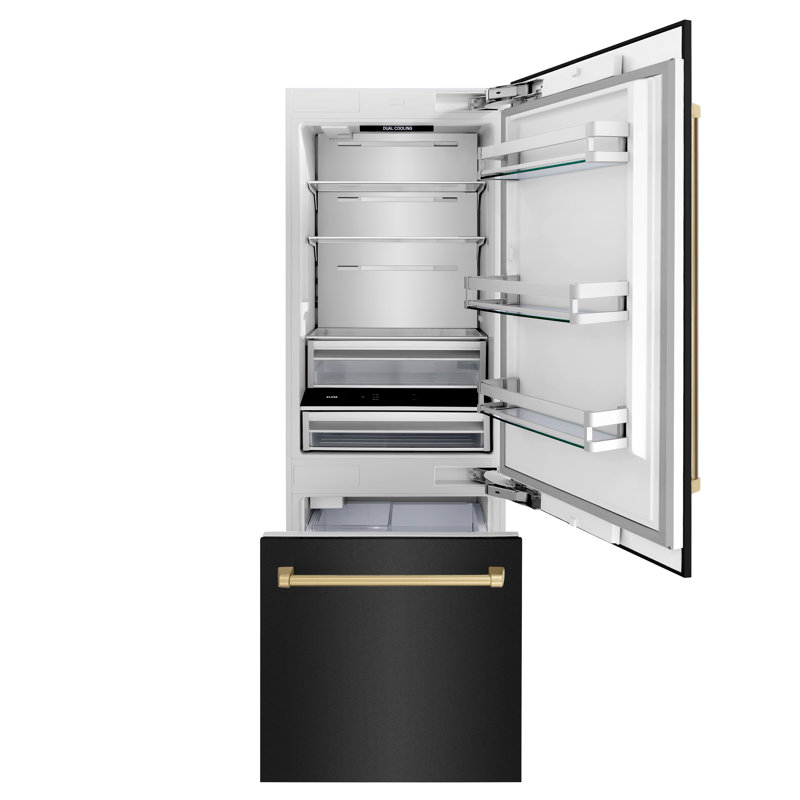 ZLINE 30 Autograph Edition 16.1 cu. ft. Built-in 2-Door Bottom Freezer Refrigerator with Accent, Black Stainless Steel
