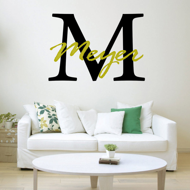 Décalcomanie murale nom de famille personnalisé monogramme, H 20 po x l 20 po x P 0,01 po, Oui