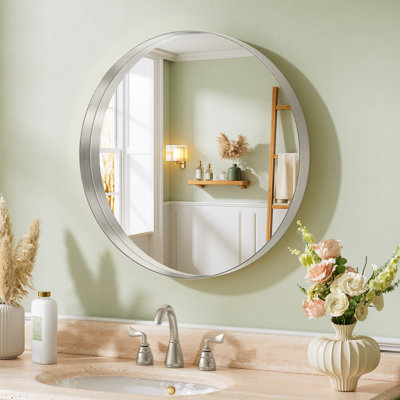 Round/Circle Vanity Mirror with Aluminum Alloy Frame, HD Tempered Glass, French Cleat Mounted Wall Decor Bathroom Vanity Mirror