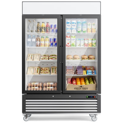 Réfrigérateur commercial Coolake de 54 po avec 2 portes vitrées, réfrigérateur commercial 49 pi cu avec lumière DEL, boîte à lumière personnalisable, réfrigérateur Merchandiser pour restaurant, magasin, école de café