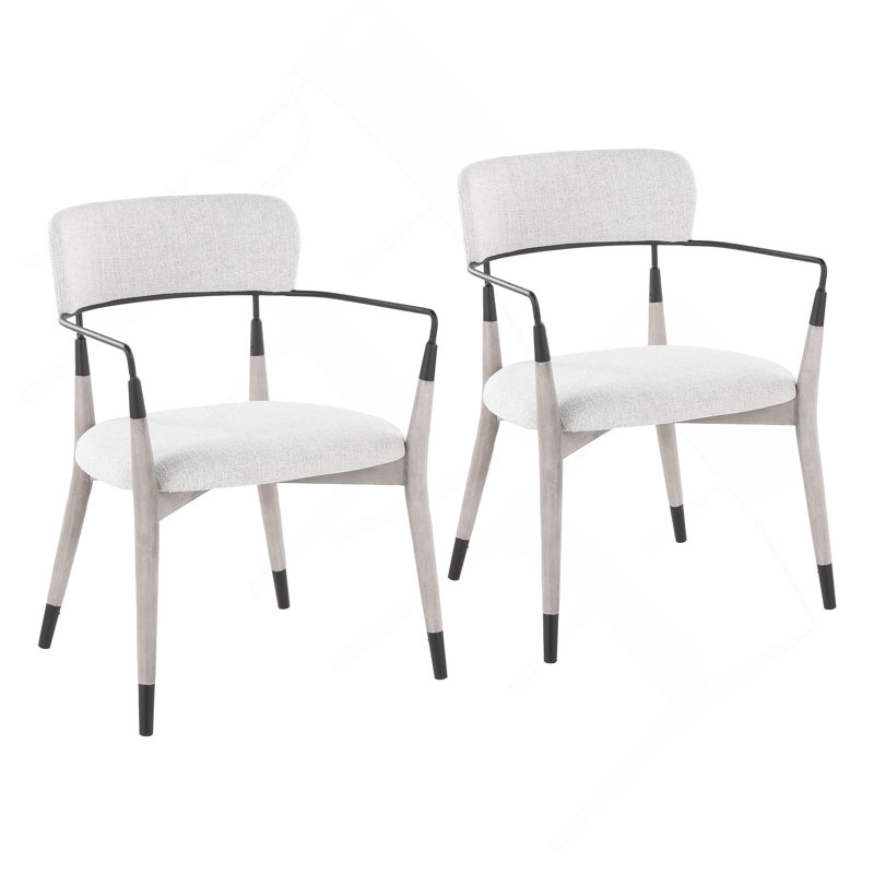 Chaise en bois brossé gris et tissu gris clair avec détails en métal - ensemble de 2, Gris clair