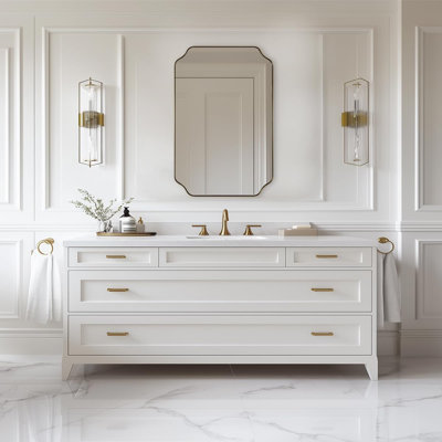 Modern Scalloped Corner Rectangle Bathroom Vanity Mirror | Stainless Steel Frame
