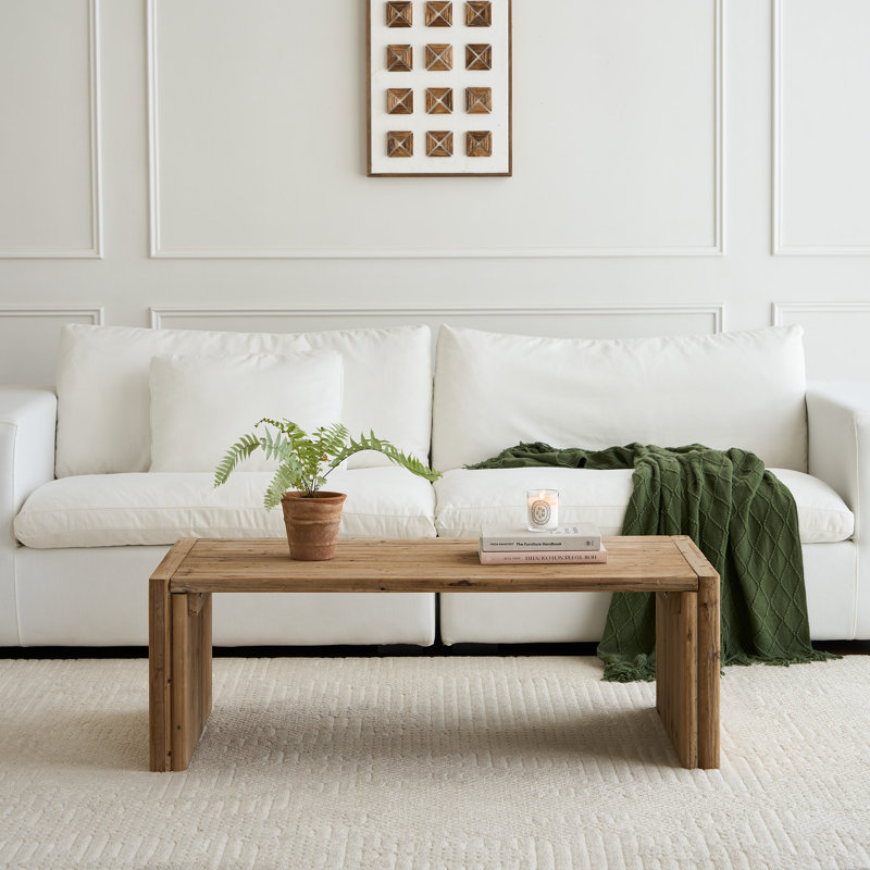 Table basse rectangulaire en bois récupéré, table basse à pieds latéraux en U en bois massif rustique, table basse minimaliste de style campagnard pour le salon