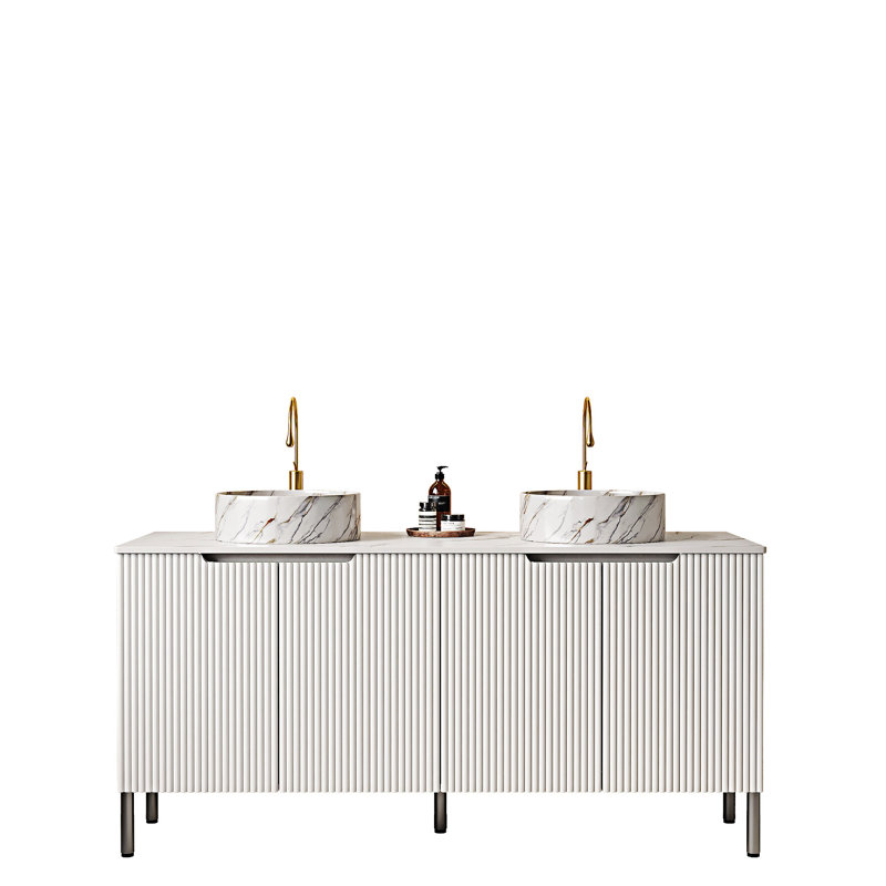Meuble-lavabo autoportant avec lavabos, Blanc