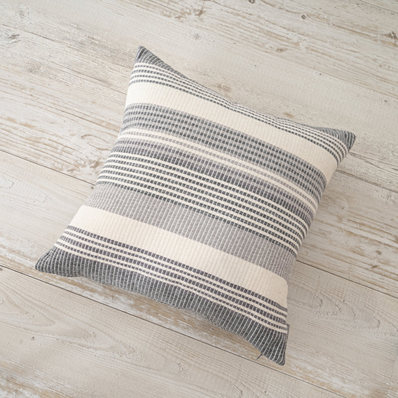 Modern Striped Woven Pillow - Soft Textured, Neutral Freja Design for Living Room/Bedroom, Charcoal Gray