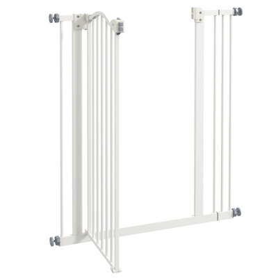 Barrière pour animaux 29 "à 34" avec porte à pression pour escaliers, blanc