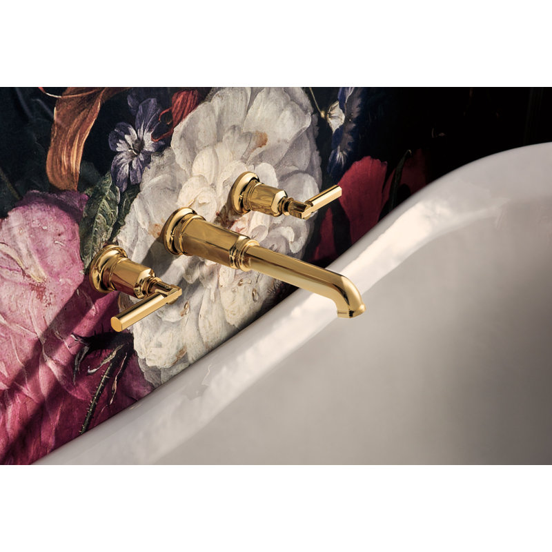 Invari Two-Handle Wall Mount Tub Filler, Polished Chrome, Cross
