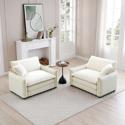 Ensemble de canapé à assise profonde en velours côtelé, luxueux et sophistiqué avec deux canapés profonds simples convenant au salon et au bureau
