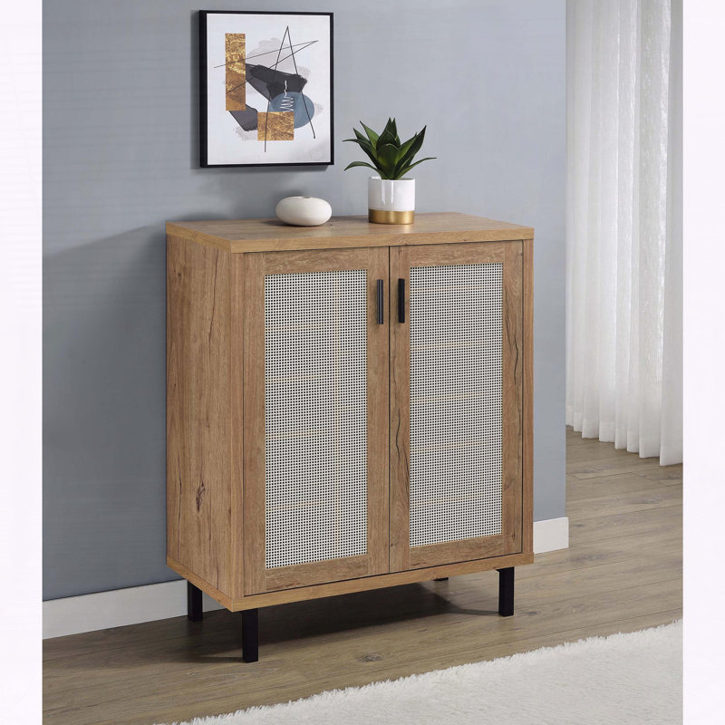 Stagg Natural Oak 2-Door Shoe Storage Cabinet with Metal Cane-Style Doors