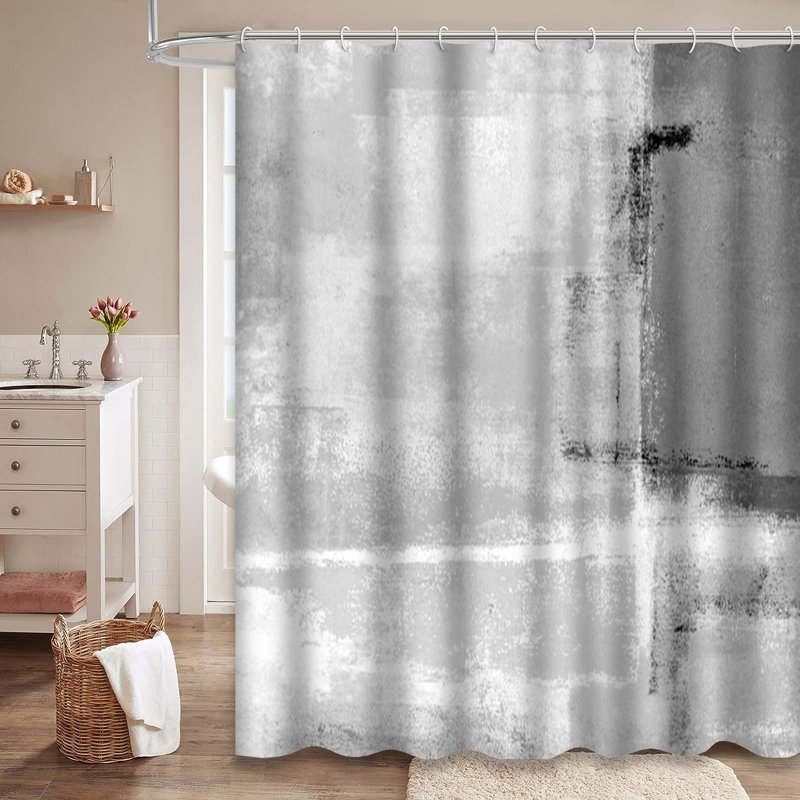 Rideau de douche gris avec 12 crochets, L 72 po x l 72 po