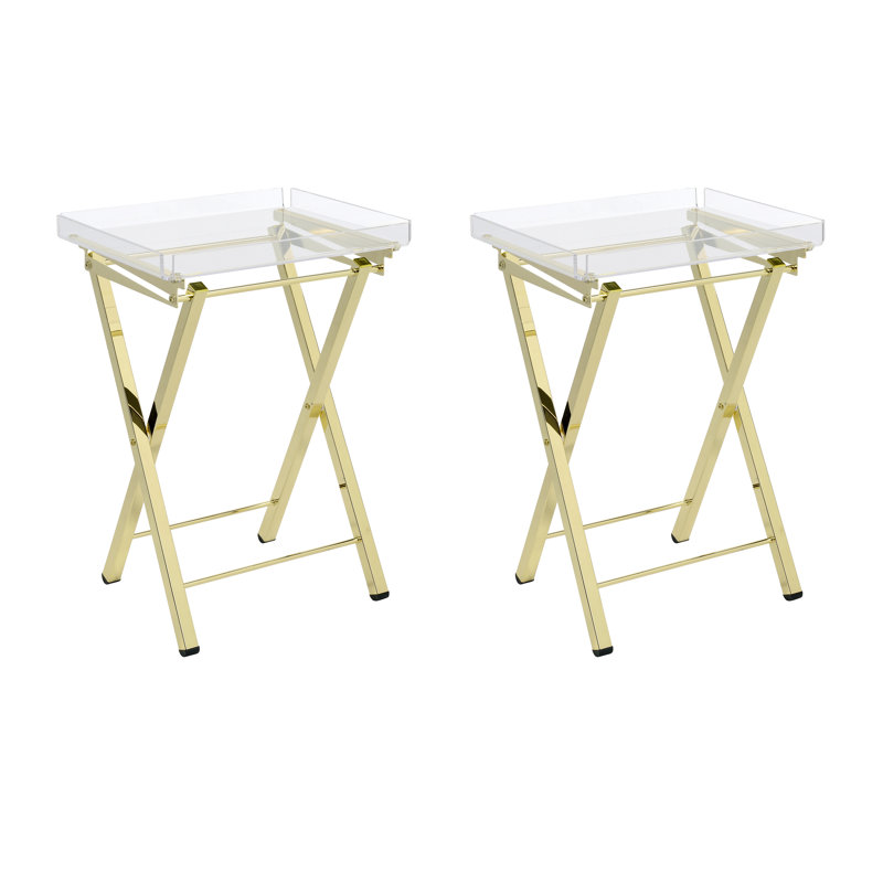 Reyhaneh Tray Top End Table Set, Clear Top/Gold Base