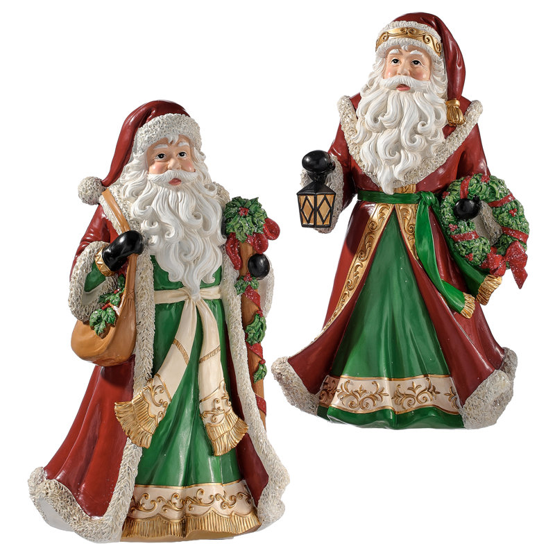 Père Noël en résine 14,5 po avec couronne et bâton 