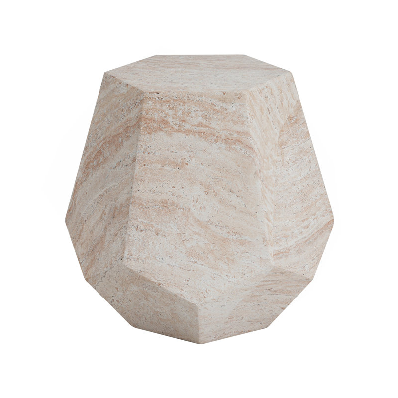 Table d'appoint extérieure / intérieure en béton léger, table d'appoint hexagonale ronde en travertin