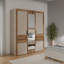 Huguley Modern wardrobe with 3 doors, clothing rail and shelves, mirror, engineered wood, beige / rustic oak decor, 180.8 cm W x 211.6 cm H x 54.2 cm D