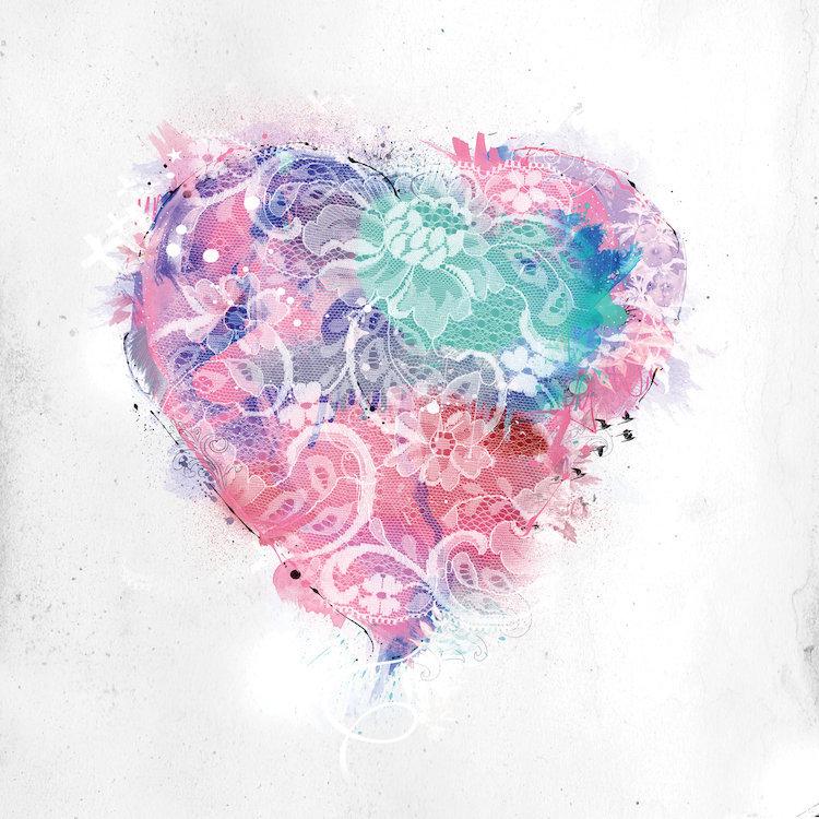 «Lace Heart», impression sur toile tendue, H 26 po x l 26 po x P 1,5 po, Pas de tapis, Toile tendue