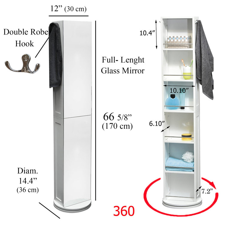 Evideco Swivel 14.4 Diam x 66.10 H Storage Tower Cabinet Organizer Mirror  6 Shelves & Reviews