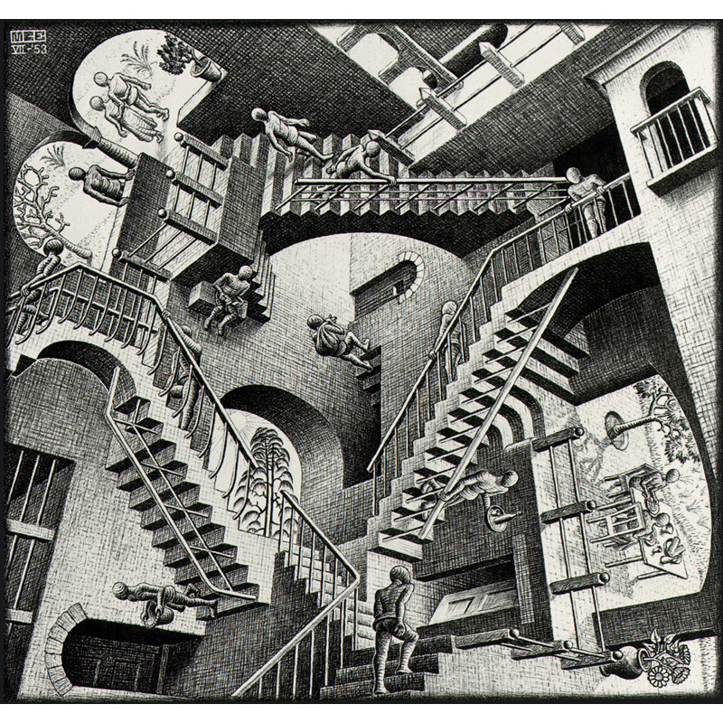 Toile tendue Relativité par M.C.Escher Gallery, H 17 po x l 24 po