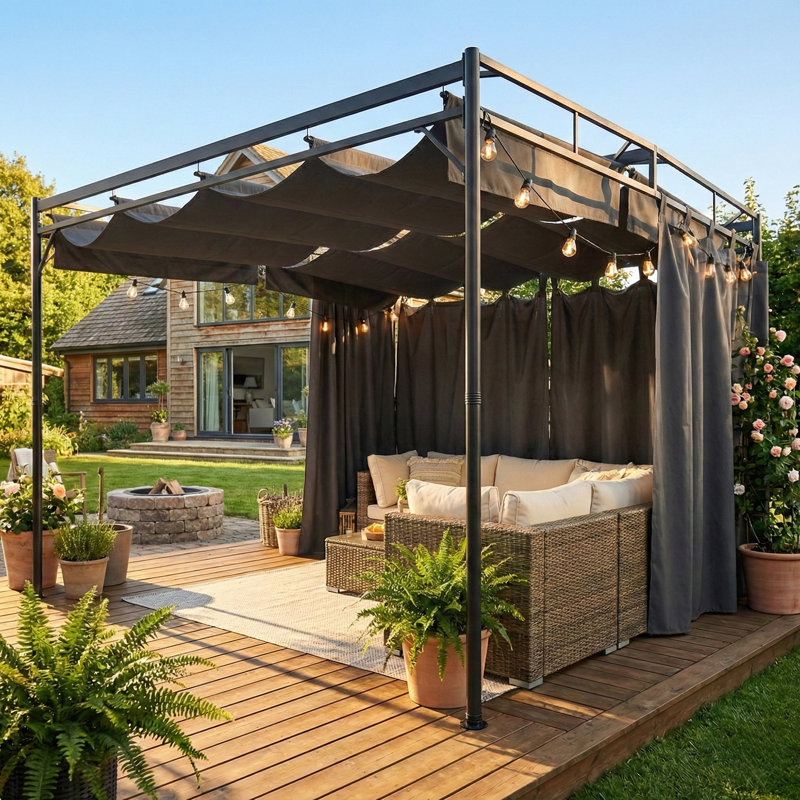 Auvent rétractable 10 'x 10', pergola d'extérieur avec rideau