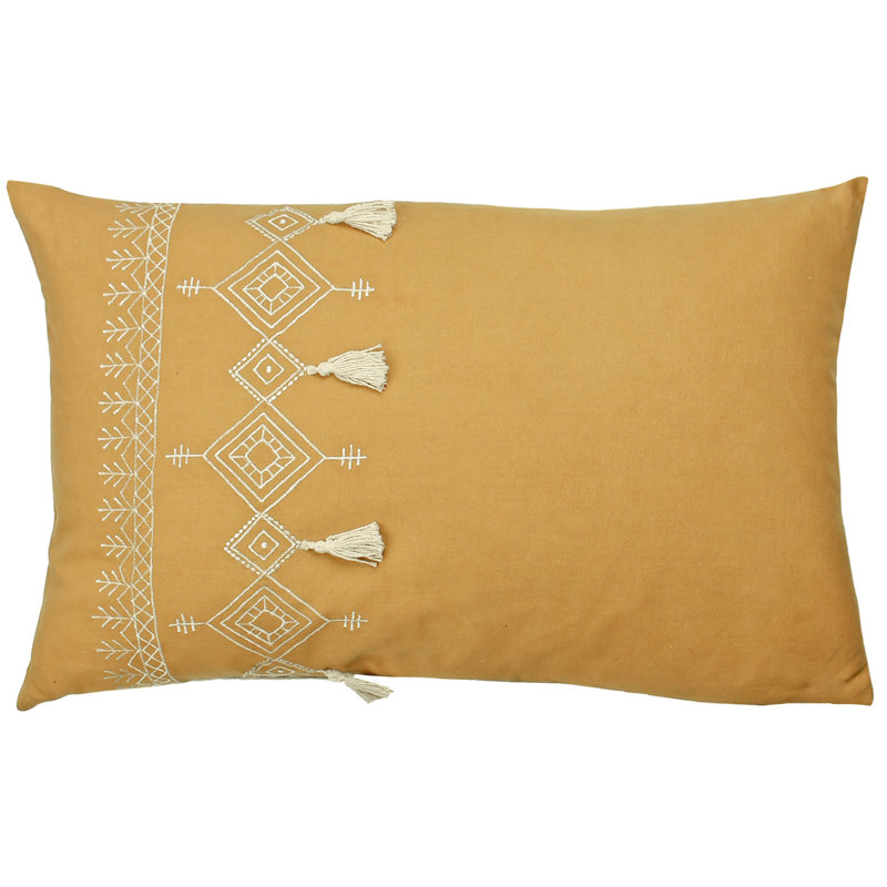 Pritta Geometric Black Rectangular Cushion Cover, Mustard